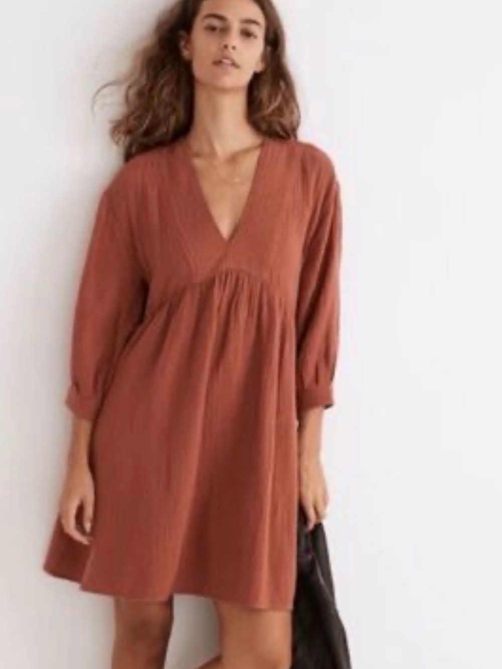 Madewell Rust V-Neck Smocked Tunic